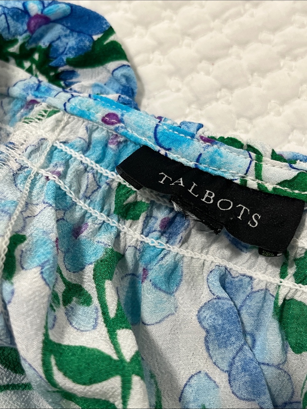 Talbots Blue & Green Floral Peasant Blouse Praire S - Picture 8 of 9